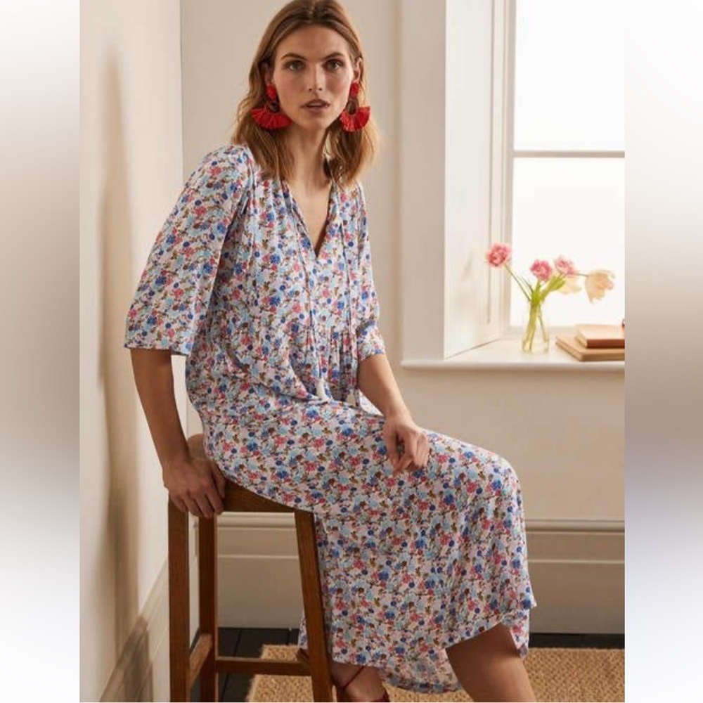 Boden Floral Midi Flowy Peasant Dress Size 12